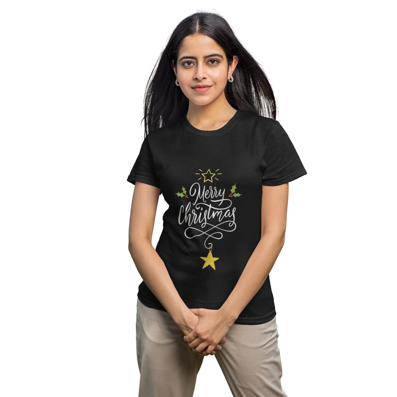 Women's Black "Merry Christmas" Graphic T-Shirt